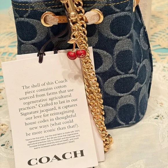 Coach Blue and Tan Mini Drawstring Bag - Picture 3 of 9